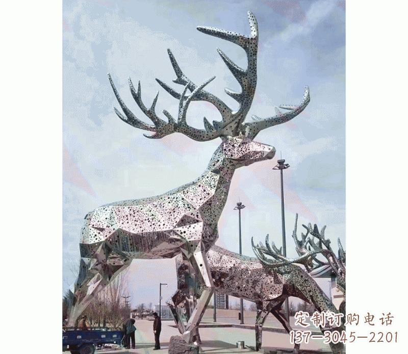 佛山大型不锈钢梅花鹿摆件雕塑