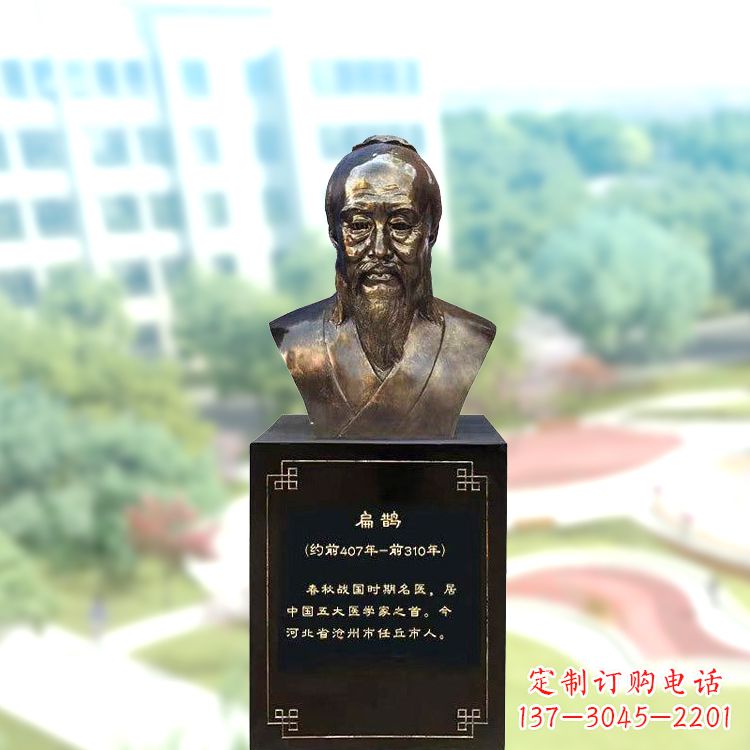 佛山玻璃钢扁鹊头像雕塑-仿铜历史名人著名医生半身像雕塑