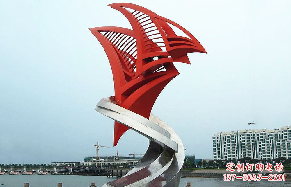 佛山海洋之舟——不锈钢抽象帆船海边景观雕塑