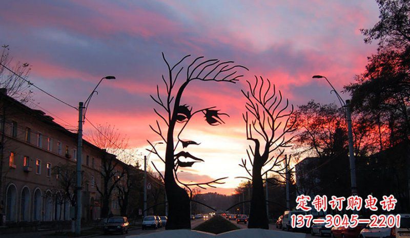佛山不锈钢人头雕塑点缀街边景观