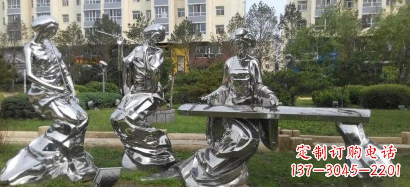 佛山不锈钢抽象演奏乐器的古代美女雕塑