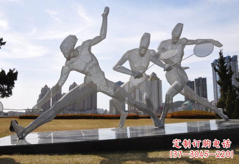 佛山不锈钢抽象羽毛球人物雕塑