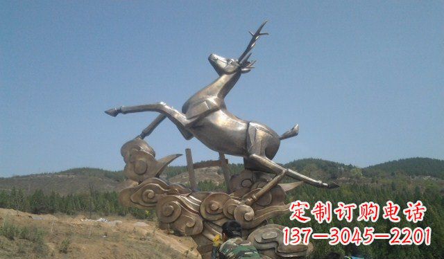 佛山不锈钢动物雕塑——飞奔的鹿