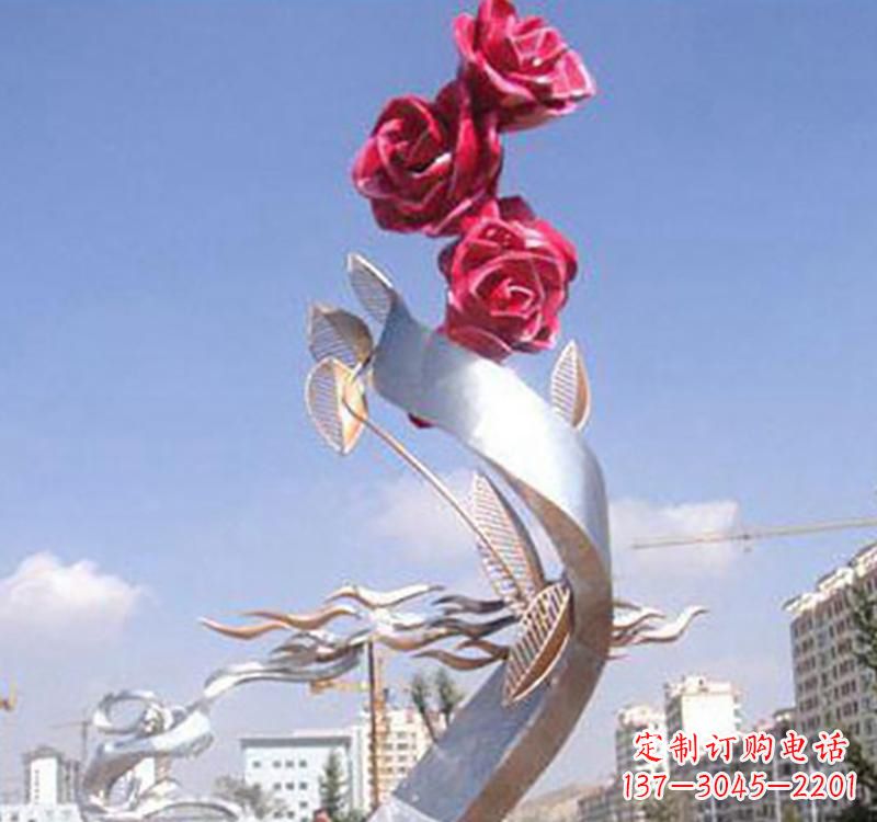 佛山不锈钢玫瑰雕塑,点缀广场景观