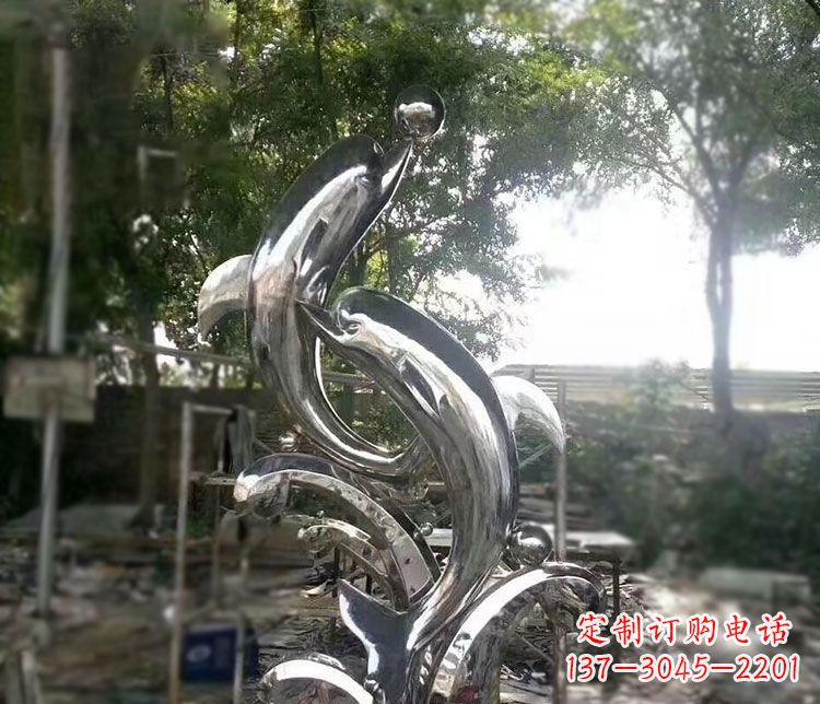 佛山不锈钢海豚顶球雕塑