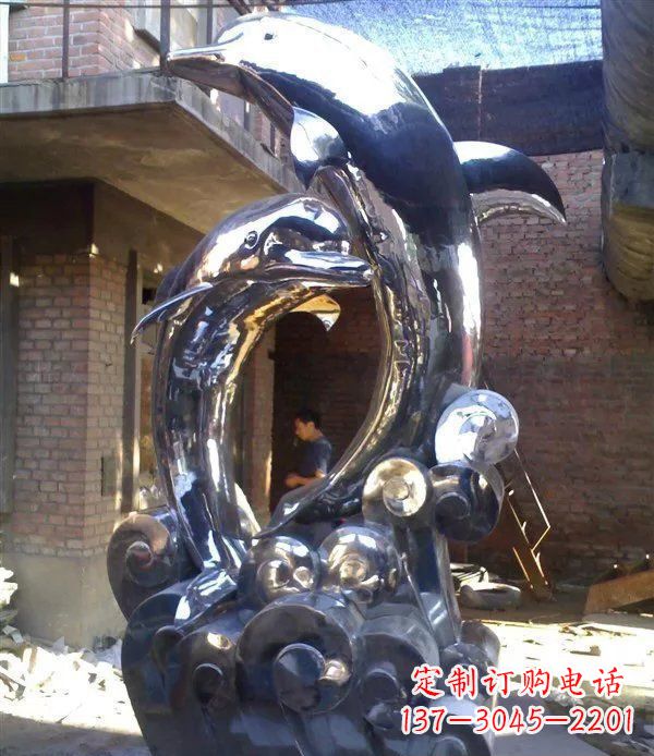 佛山不锈钢海豚动物雕塑 (3)