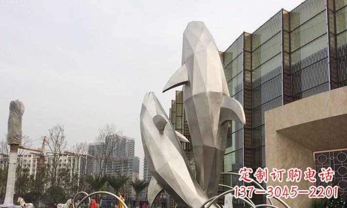 佛山不锈钢海豚喷泉雕塑精美的海洋之美