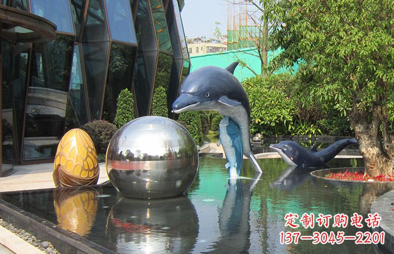 佛山不锈钢海豚景观雕塑创造精美绝伦的企业公园