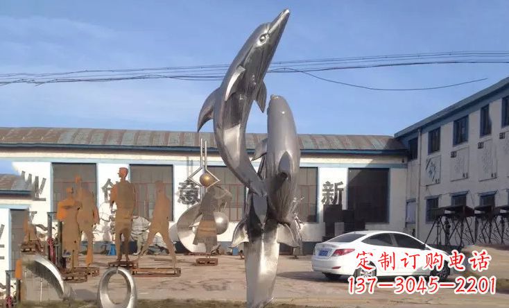 佛山不锈钢海豚嬉戏雕塑精美的艺术视觉