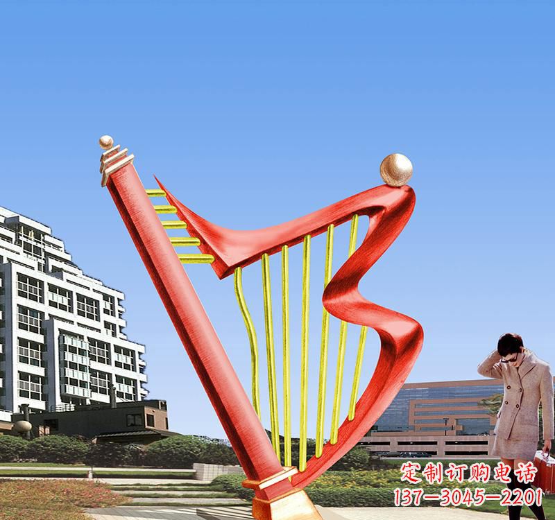 佛山不锈钢竖琴雕塑把旋律汇聚成艺术精品