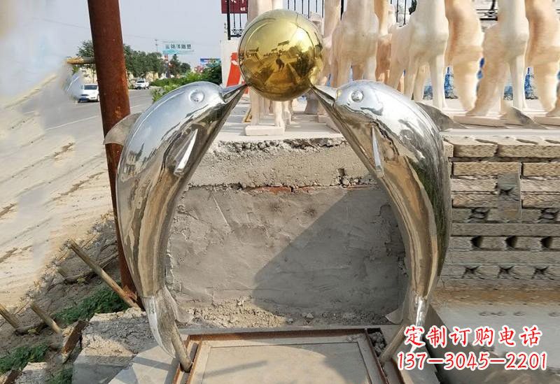 佛山不锈钢海豚顶球雕塑