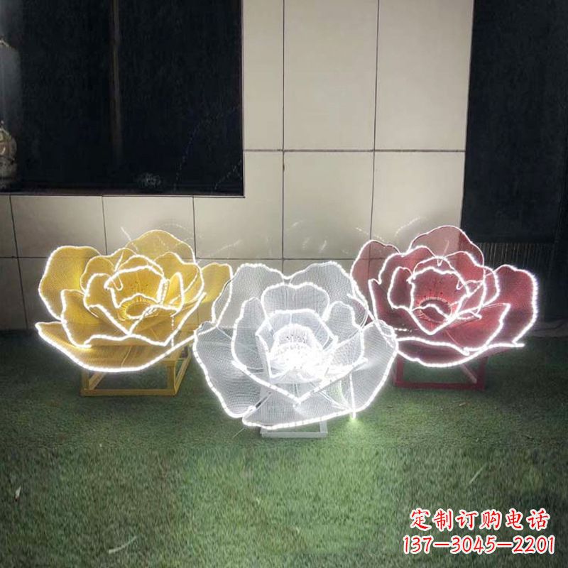 佛山精美不锈钢玫瑰花灯光雕塑