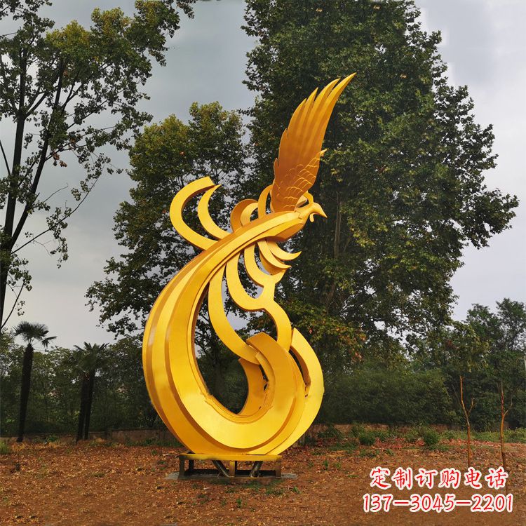 佛山不锈钢凤凰雕塑黄金色园林之美