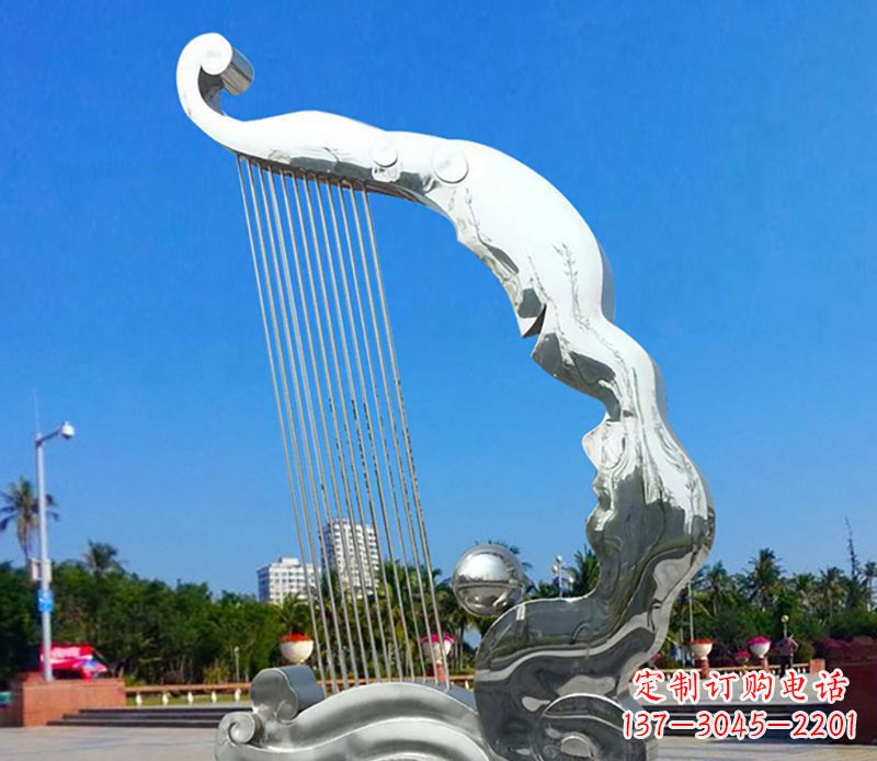 佛山不锈钢竖琴雕塑——传承古典音乐之美