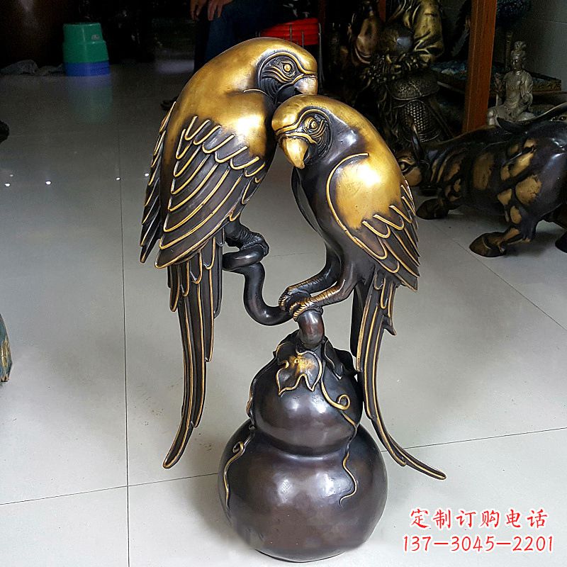 佛山纯铜铸造鹦鹉雕塑