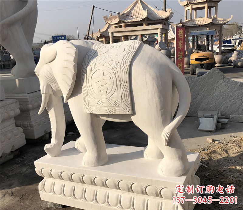 佛山大理石卷鼻如意大象雕塑