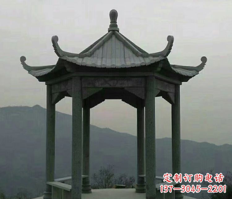 佛山考究工艺,奢华大理石六角凉亭雕塑