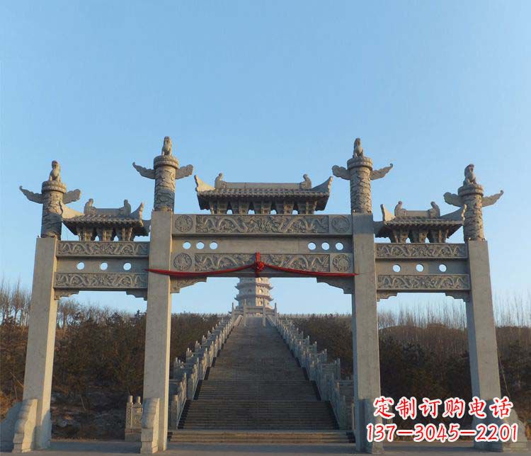 佛山精美大理石三门牌坊雕塑