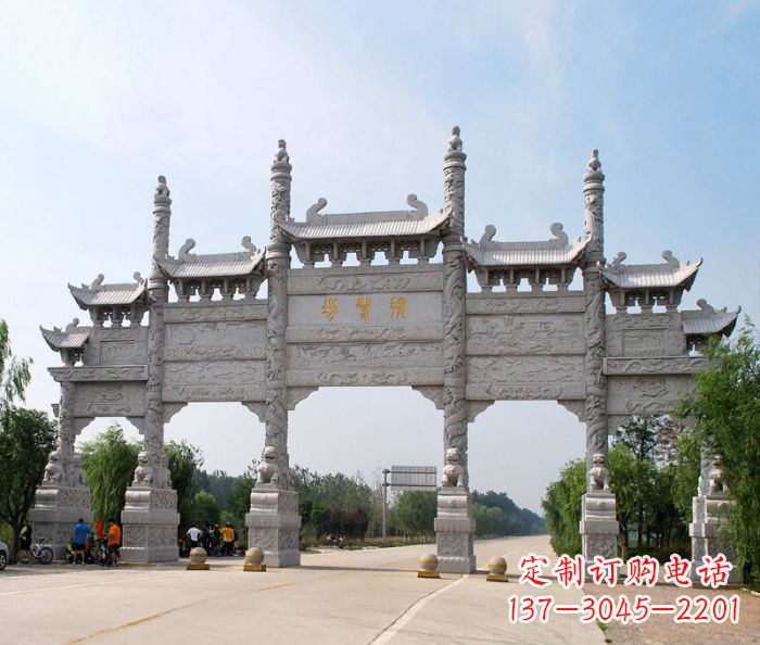 佛山大型五门道路石雕牌坊定制
