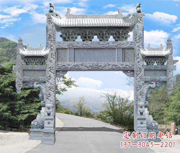 佛山单门村口石雕牌坊 (3)