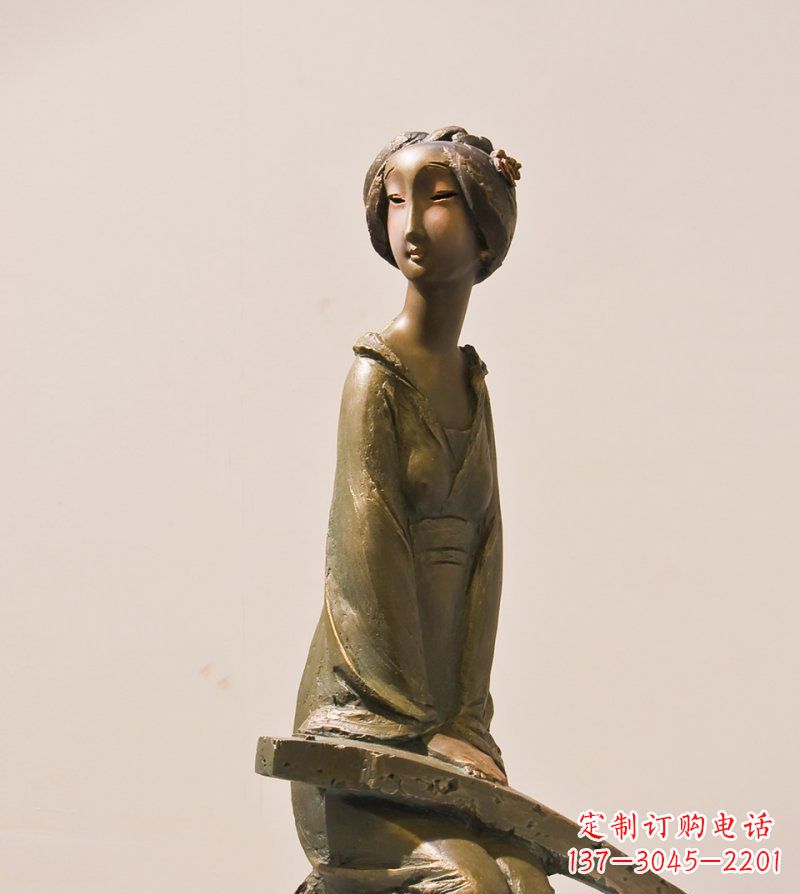 佛山古筝女人铜雕古代人物雕塑