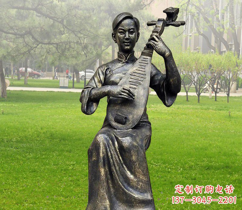 佛山高质量青铜人物弹琵琶雕塑