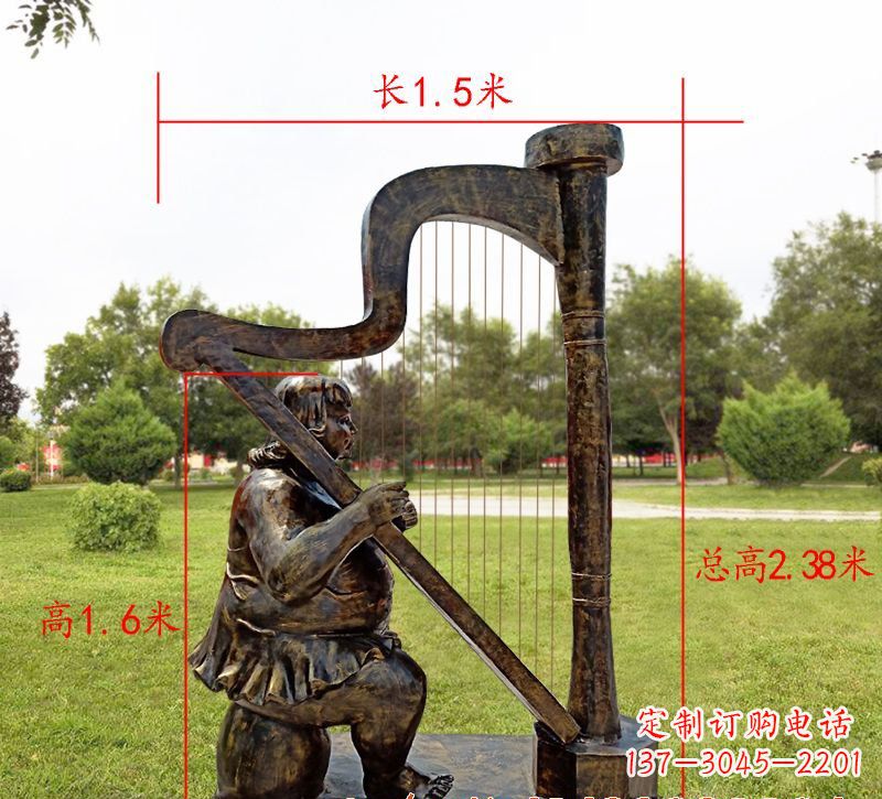 佛山手工铜制竖琴雕塑