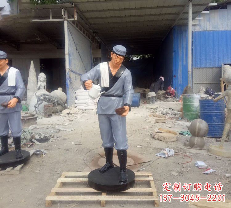 佛山饭店门口玻璃钢仿真店小二雕塑