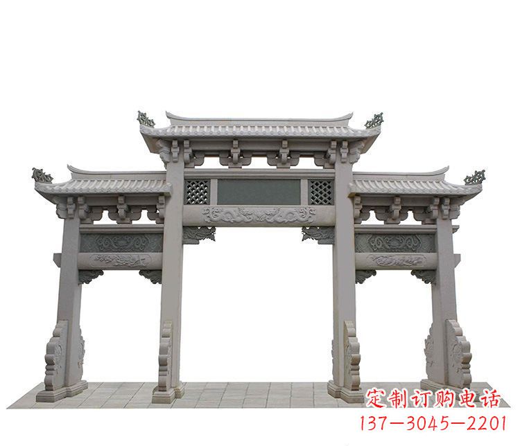 佛山精美仿古三门牌坊石雕