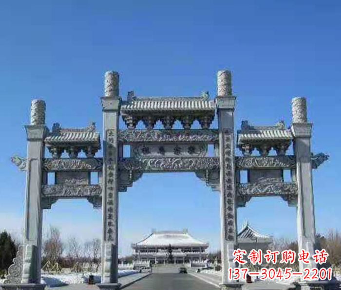 佛山领雕仿古三门石牌坊