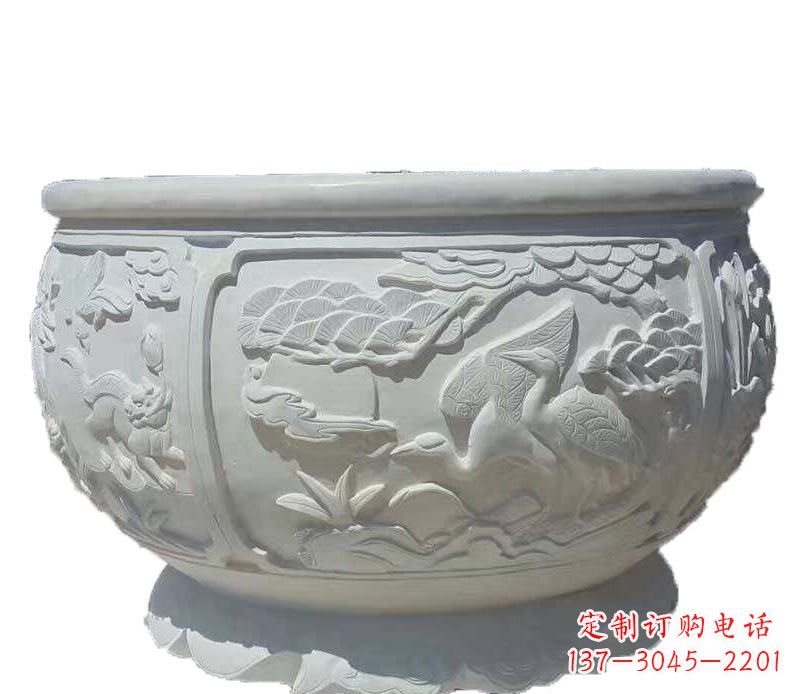 佛山精美仿古鱼缸石雕花盆雕塑