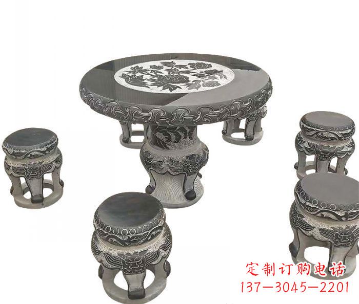 佛山仿古圆形石桌凳雕塑