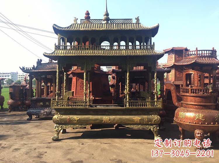 佛山高浮雕螭龙纹铜香炉