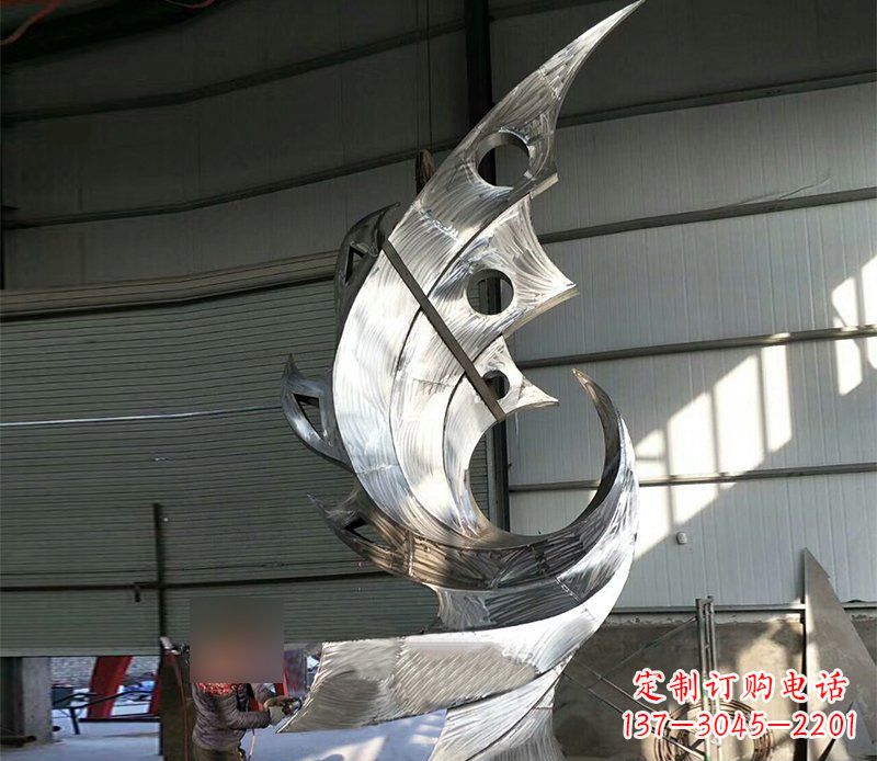 佛山公园不锈钢抽象凤凰景观雕塑 (3)