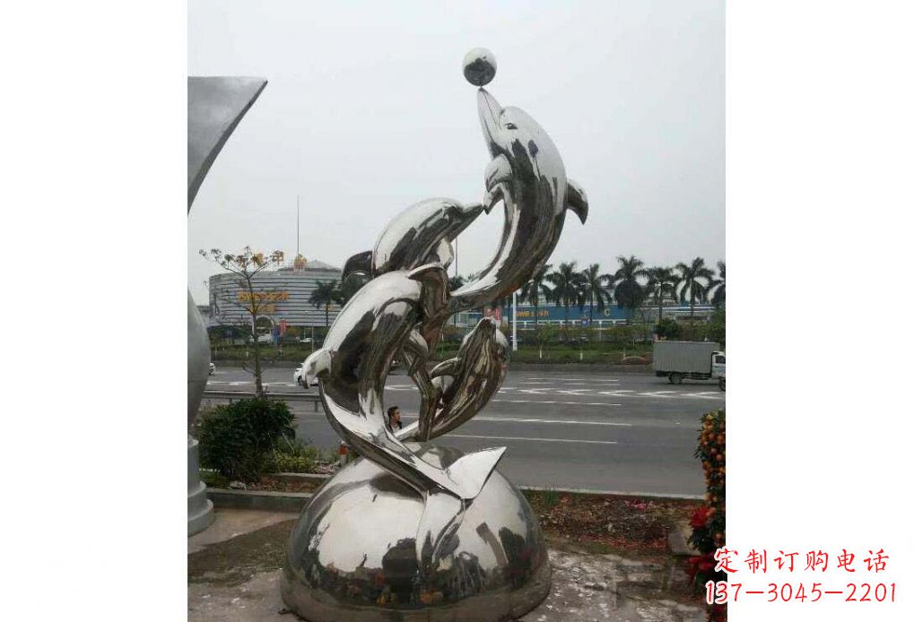 佛山海豚系列不锈钢顶球雕塑