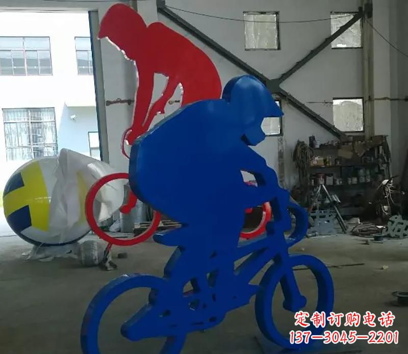 佛山公园不锈钢骑自行车运动人物雕塑
