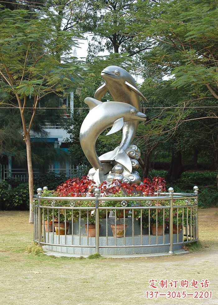 佛山不锈钢踏浪海豚雕塑