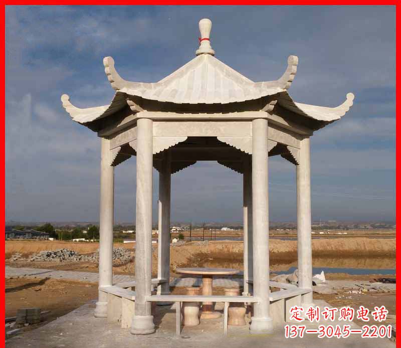 佛山公园大理石六角石雕凉亭 (2)
