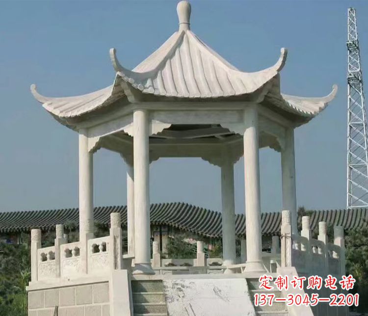 佛山极具视觉冲击力的大理石六角石凉亭雕塑