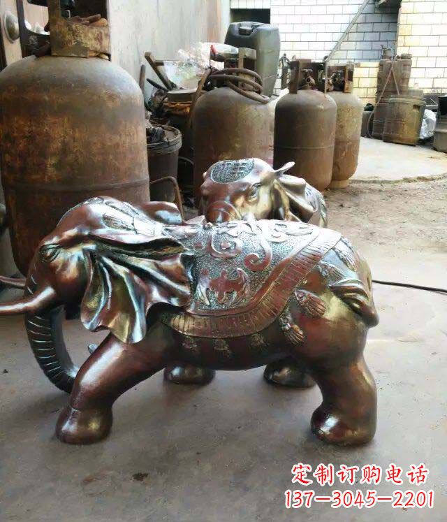 佛山公园大象招财动物铜雕 (2)