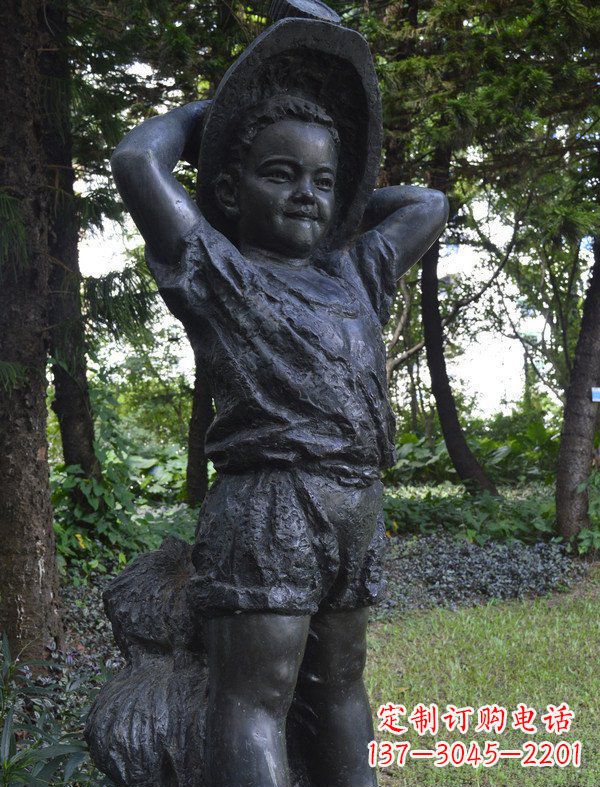 佛山优雅童子·少年戴草帽铜雕