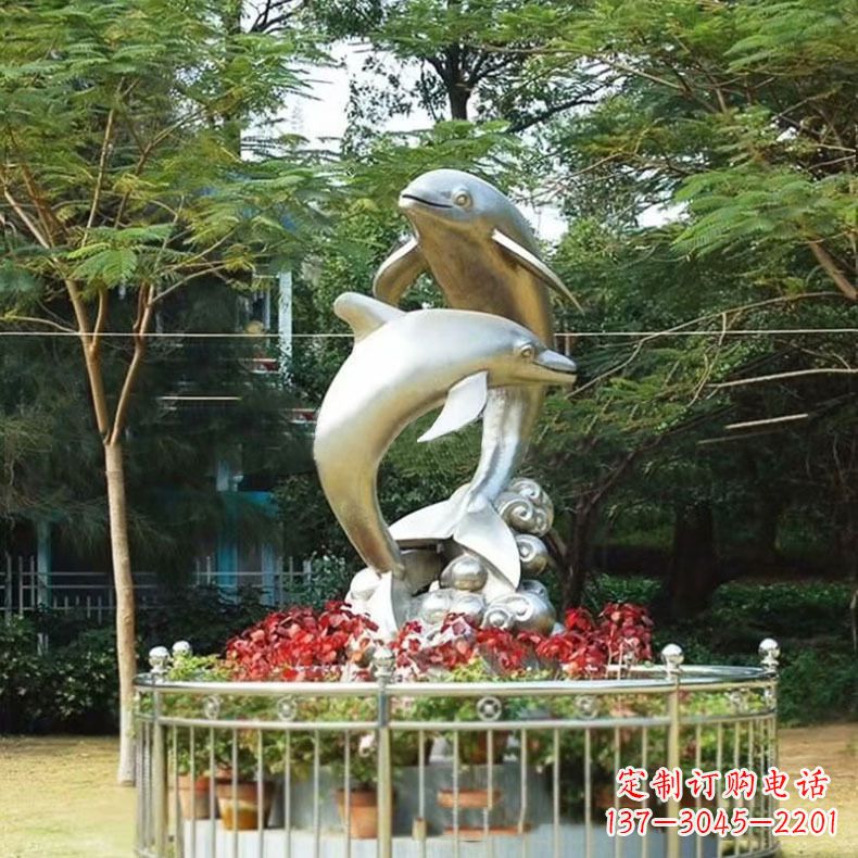 佛山公园动物海豚不锈钢景观雕塑