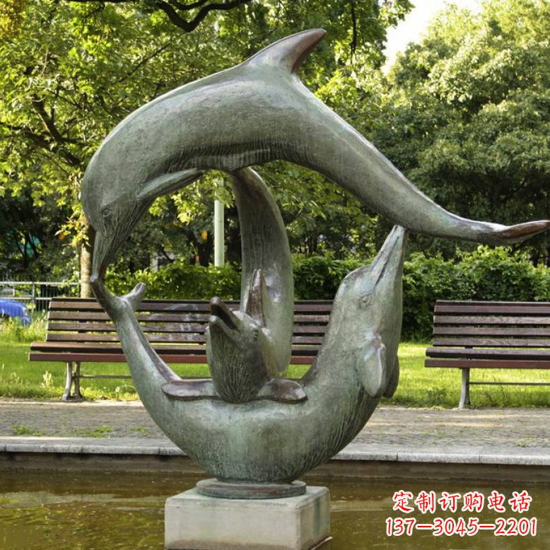 佛山风格精美的海豚铜雕喷泉