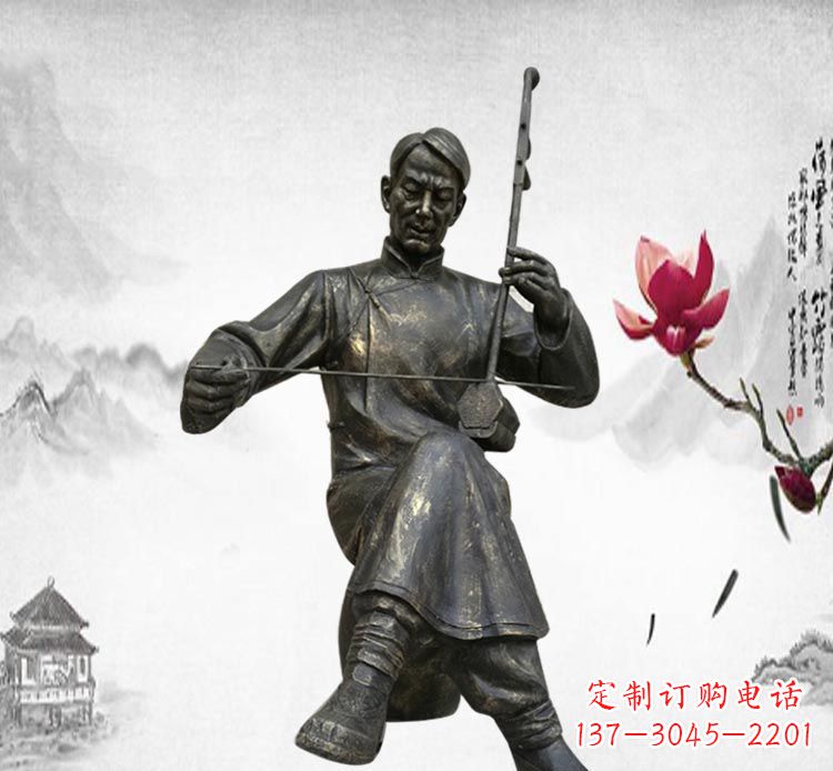 佛山公园拉二胡的男人铜雕