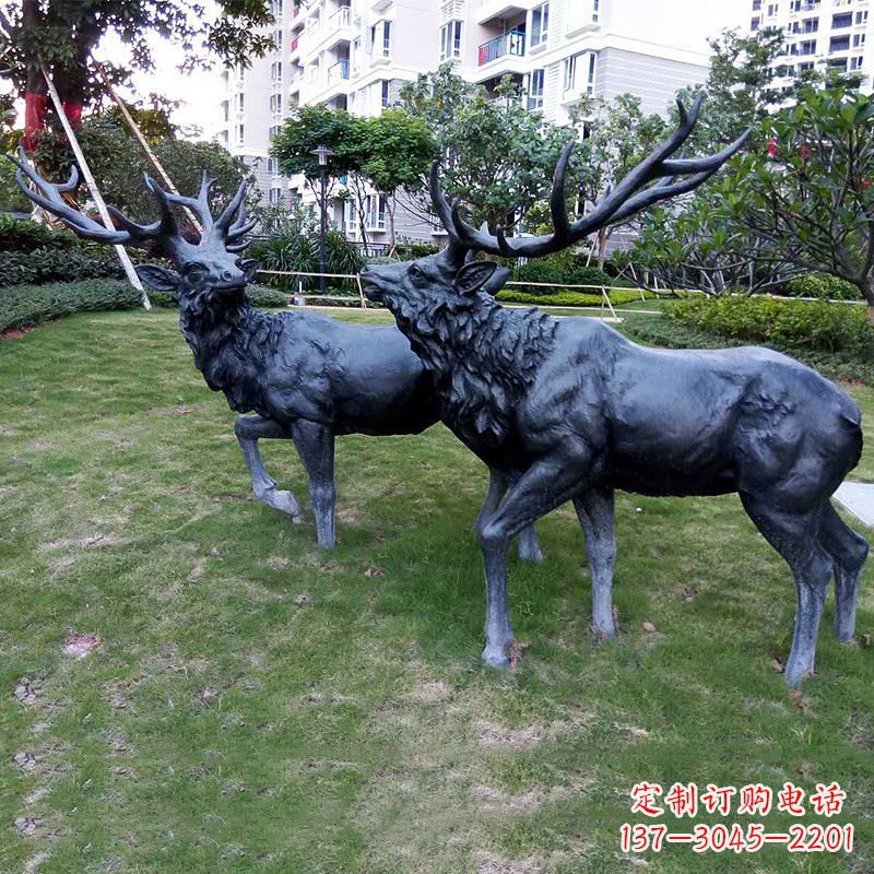 佛山公园铜雕公鹿草坪动物雕塑