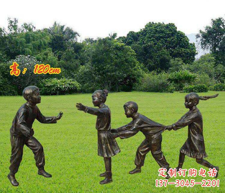 佛山公园玩老鹰捉小鸡的儿童小品铜雕 (2)