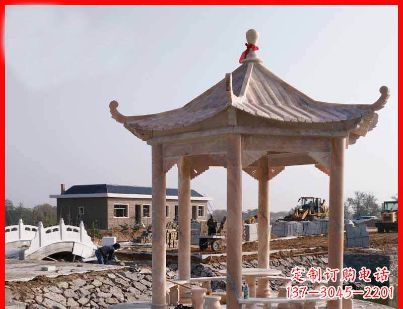 佛山红六角石凉亭雕塑