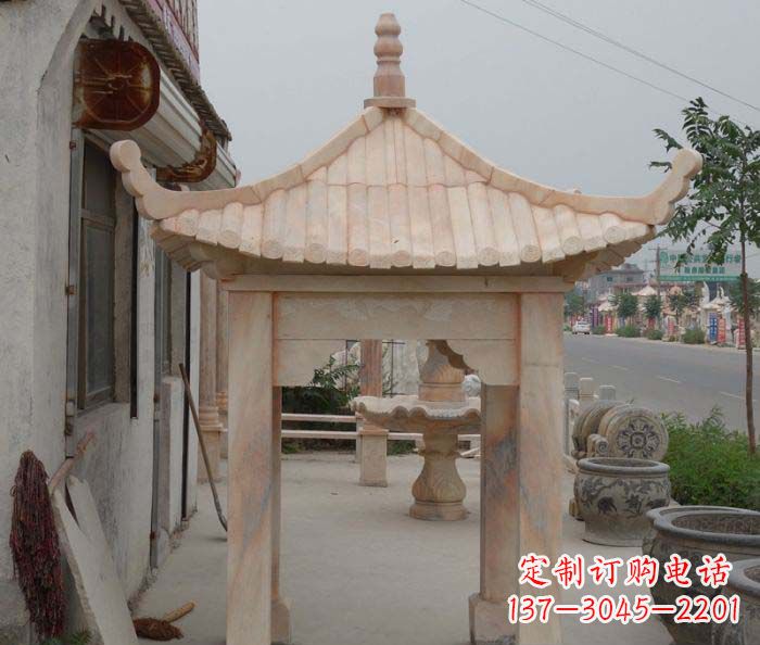 佛山精美红六角石凉亭雕塑