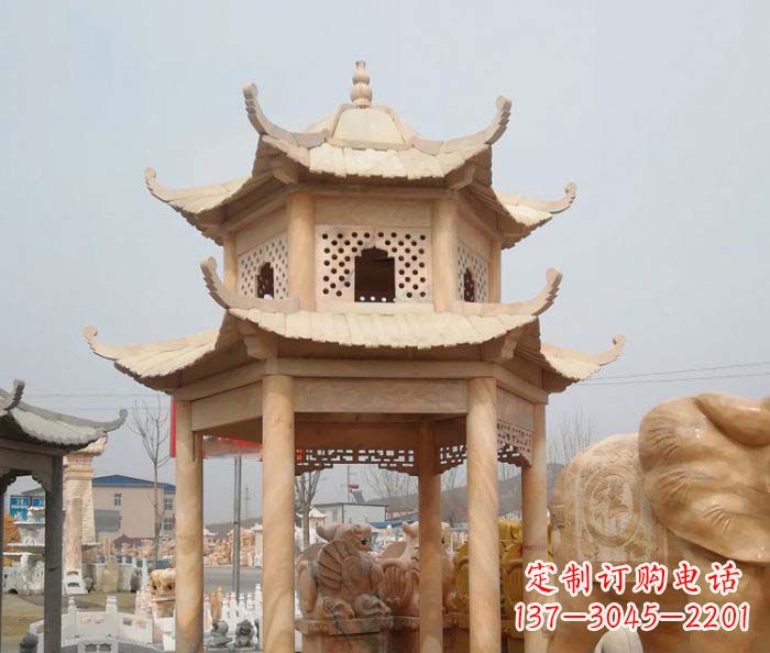 佛山红双层六角石凉亭雕塑
