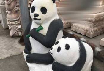 佛山领雕塑——公园母子熊猫石雕